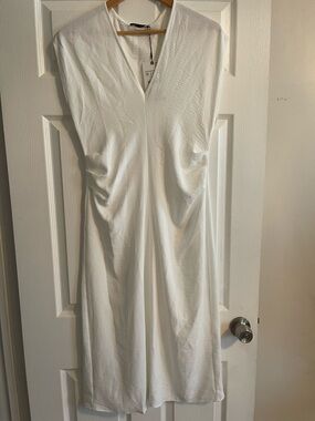 Zara White V-Neck Midi Dress